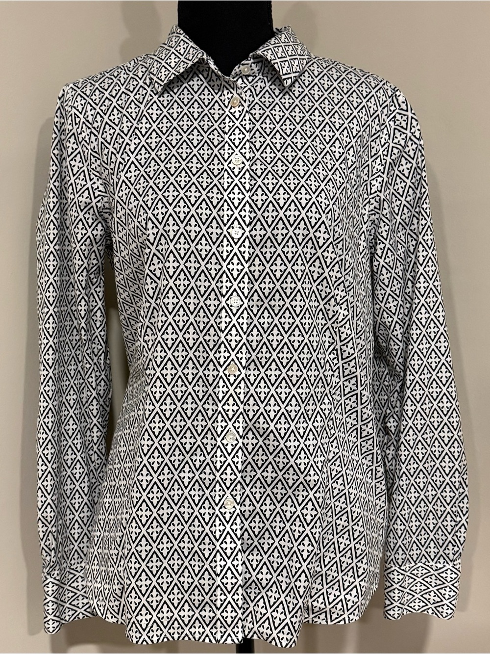 Talbots Black and White Geometric Button-Down Shirt